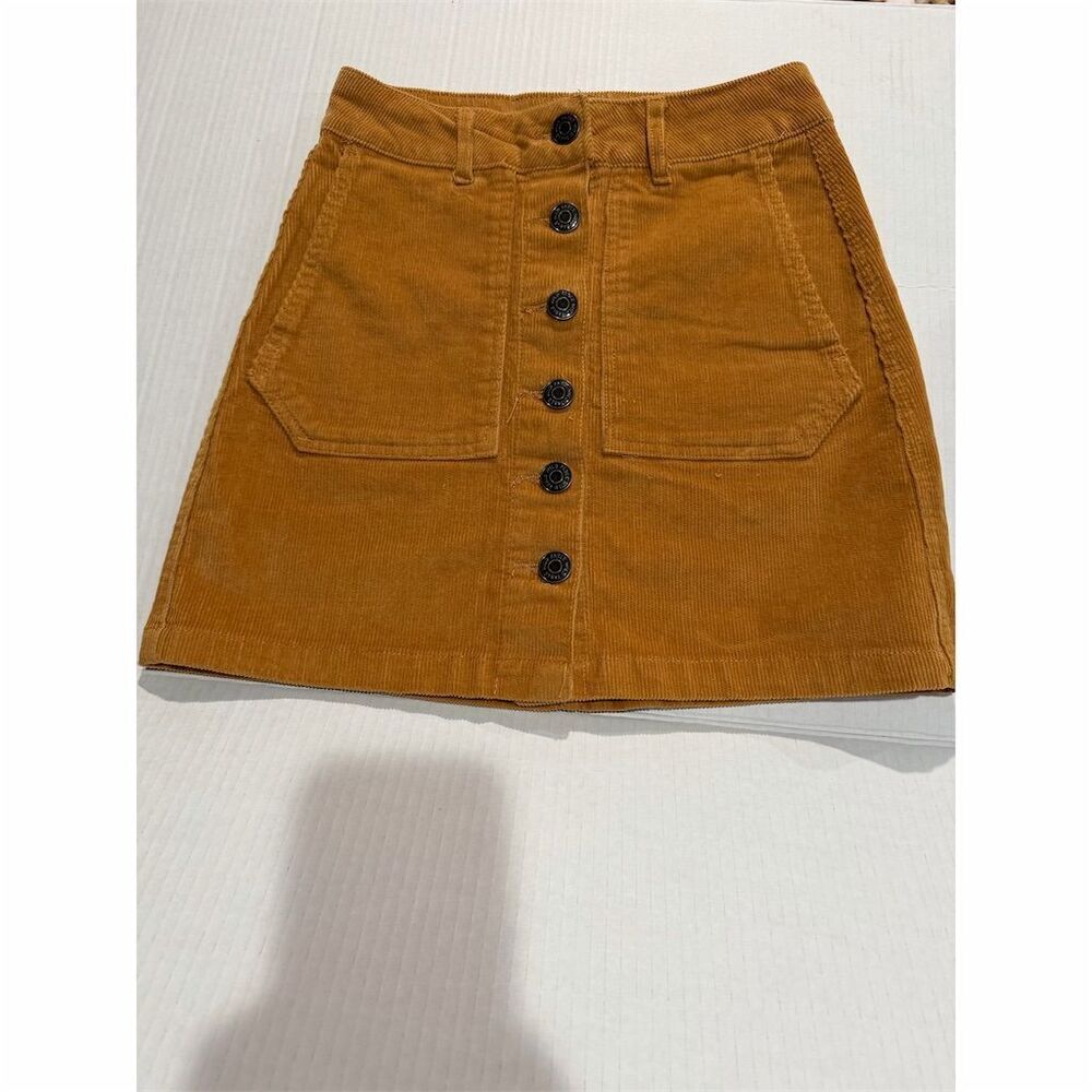 Wild Fable Women's Yellow Corduroy Button-Front Mini Skirt Size 00 - Picture 4 of 7